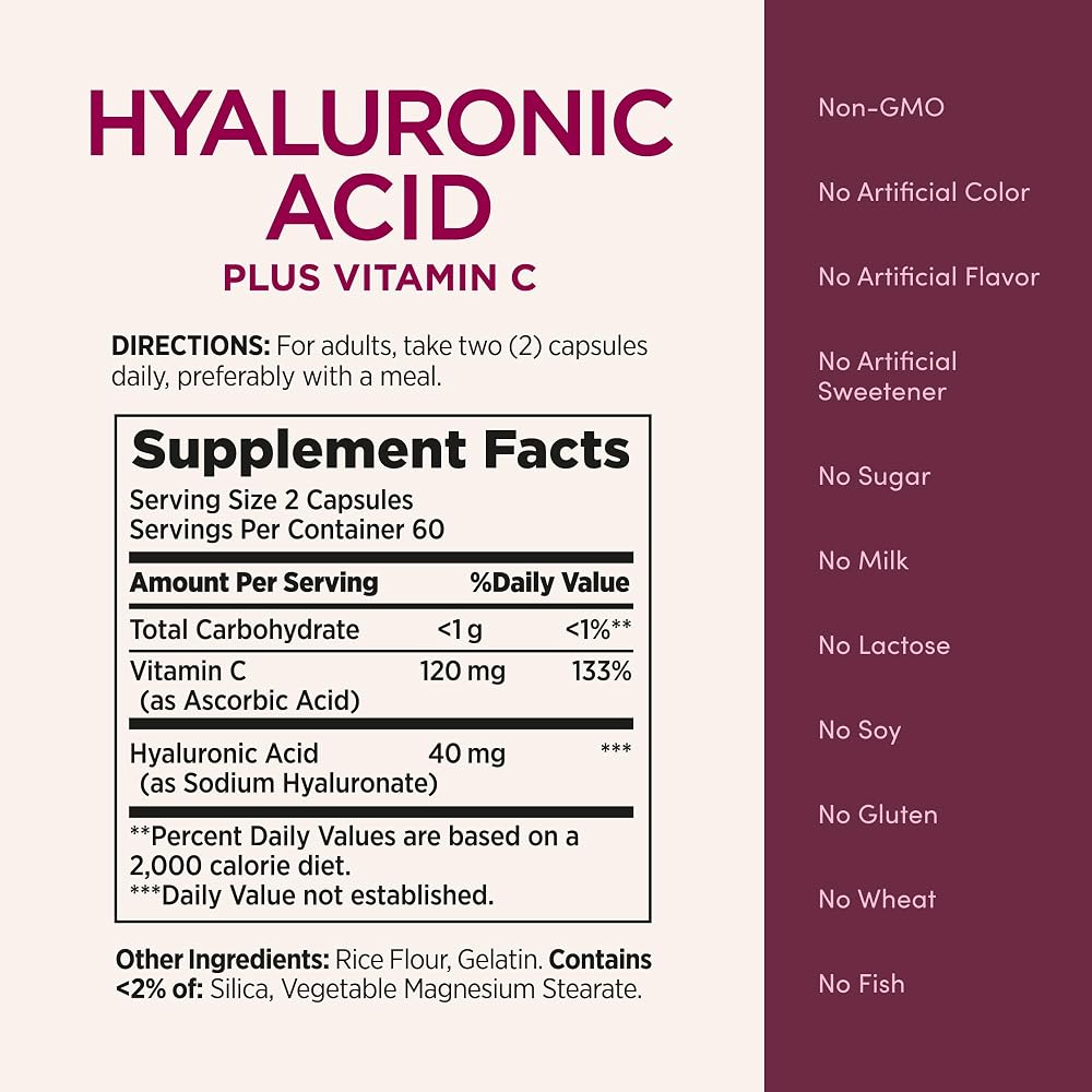 Nature's Bounty Hyaluronic Acid & Vitamin C Capsules - 120 Count - image 5