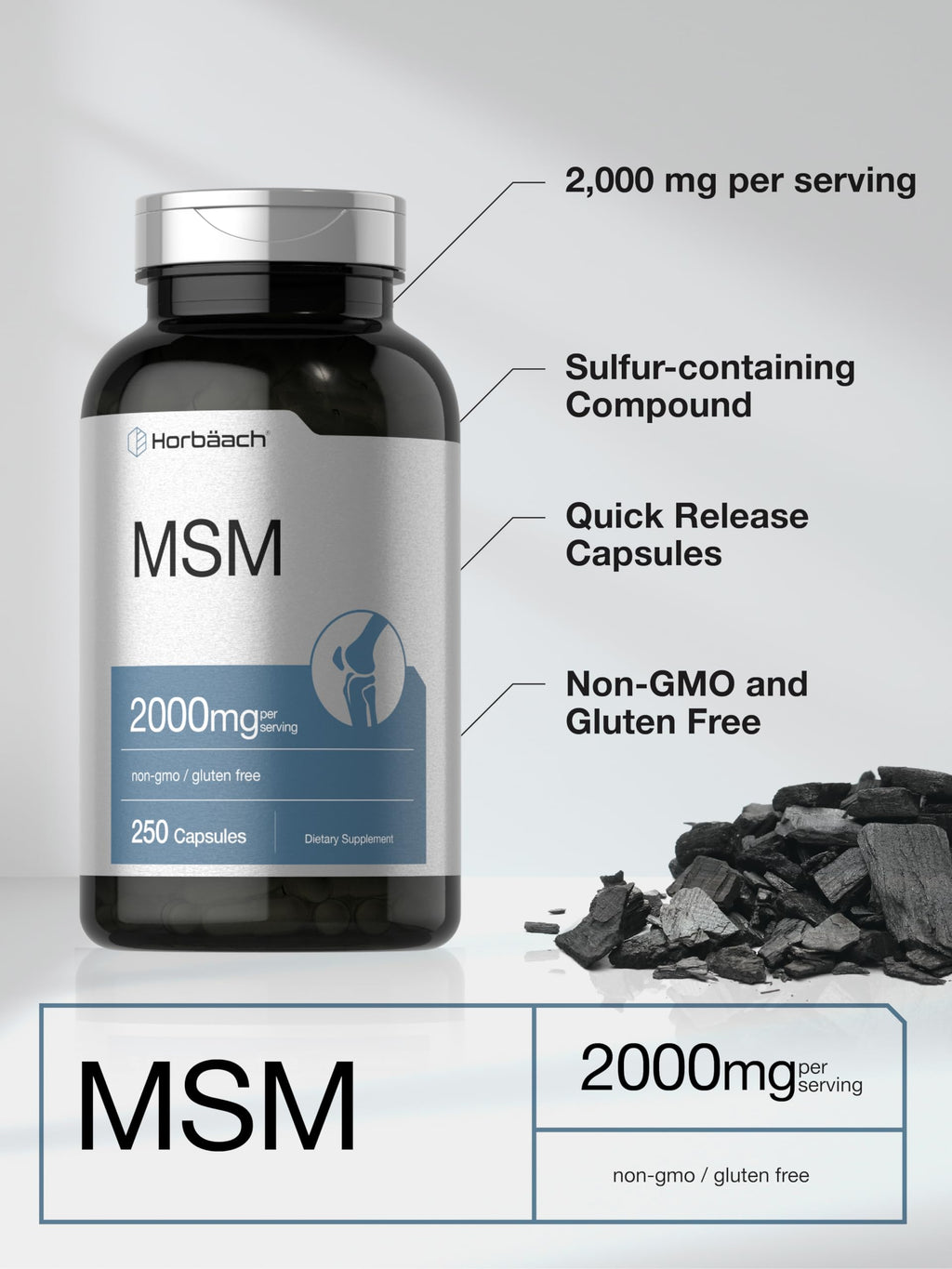 Horbäach MSM Methylsulfonylmethane 2000mg - 250 Capsules - image 3