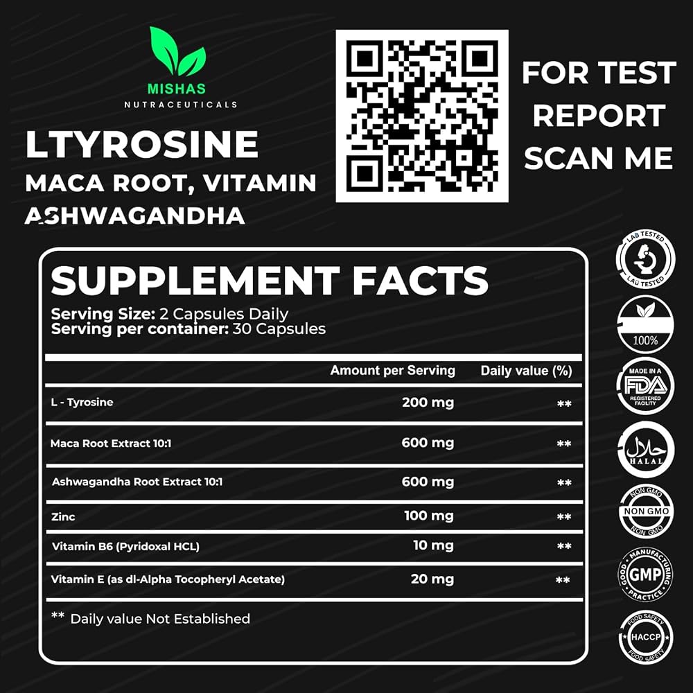 Mishas L-Tyrosine with Maca Root & Ashwagandha - 60 Capsules - image 2