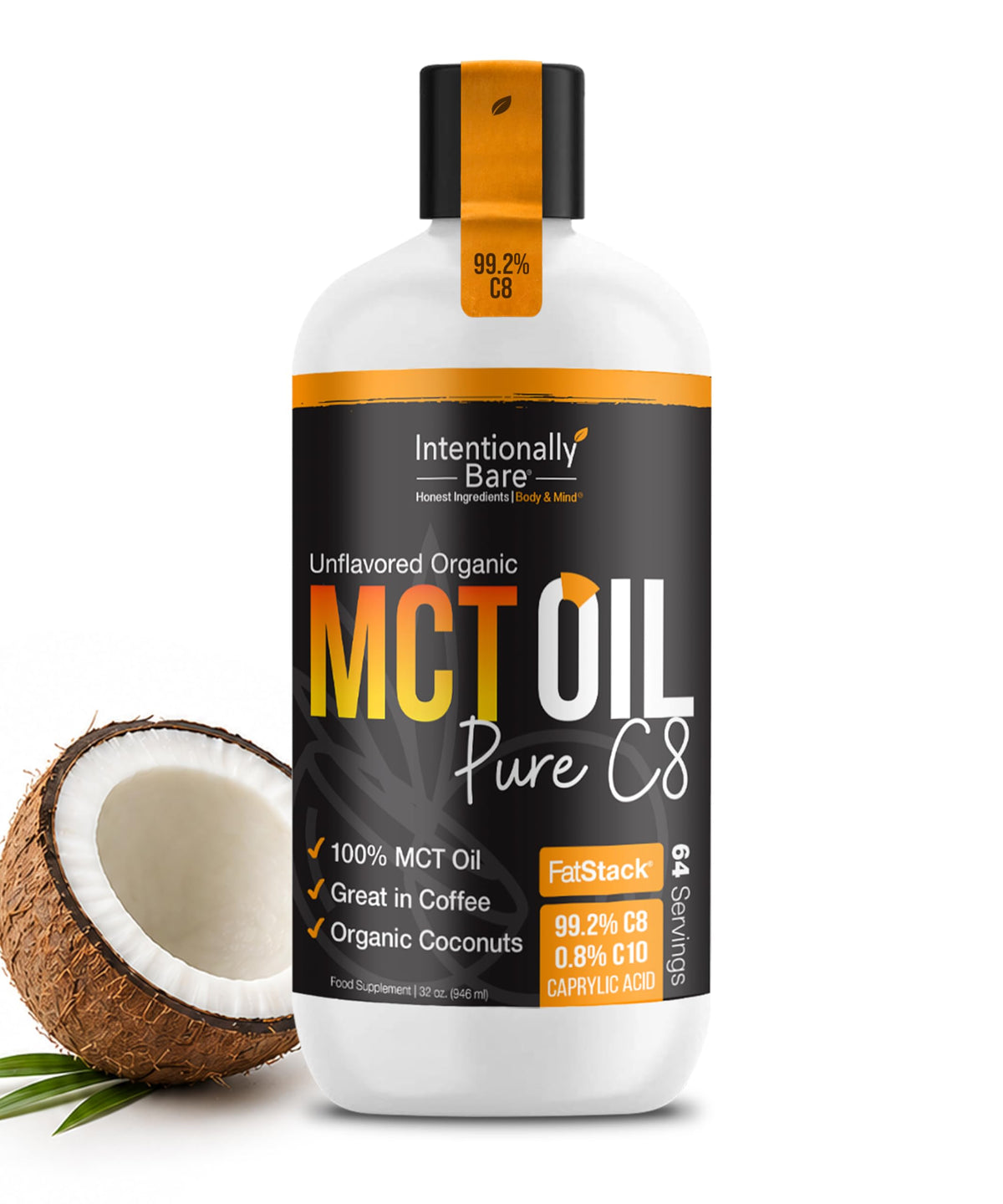Intentionally Bare Organic Pure 99.2% C8 MCT Oil - Keto