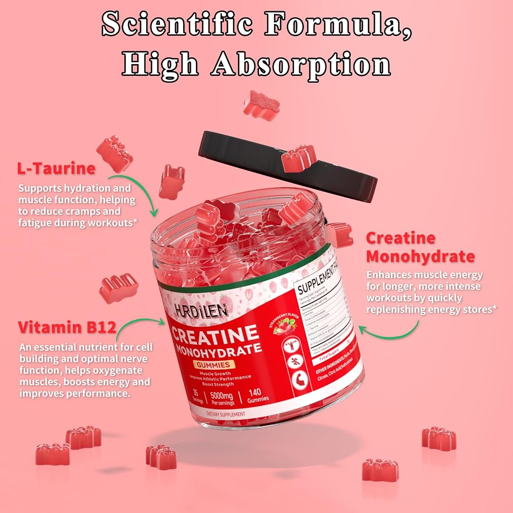 Hurdilen Creatine Monohydrate Gummies 5000mg - 140 Count - image 4