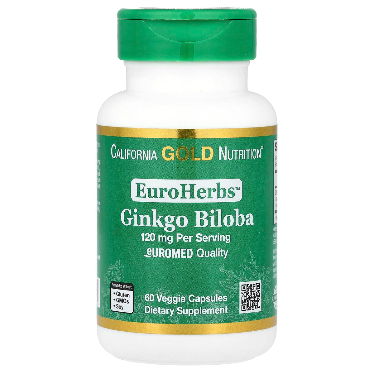 California Gold Nutrition Ginkgo Biloba Extract 120 mg - 60 Vegetarian Capsules