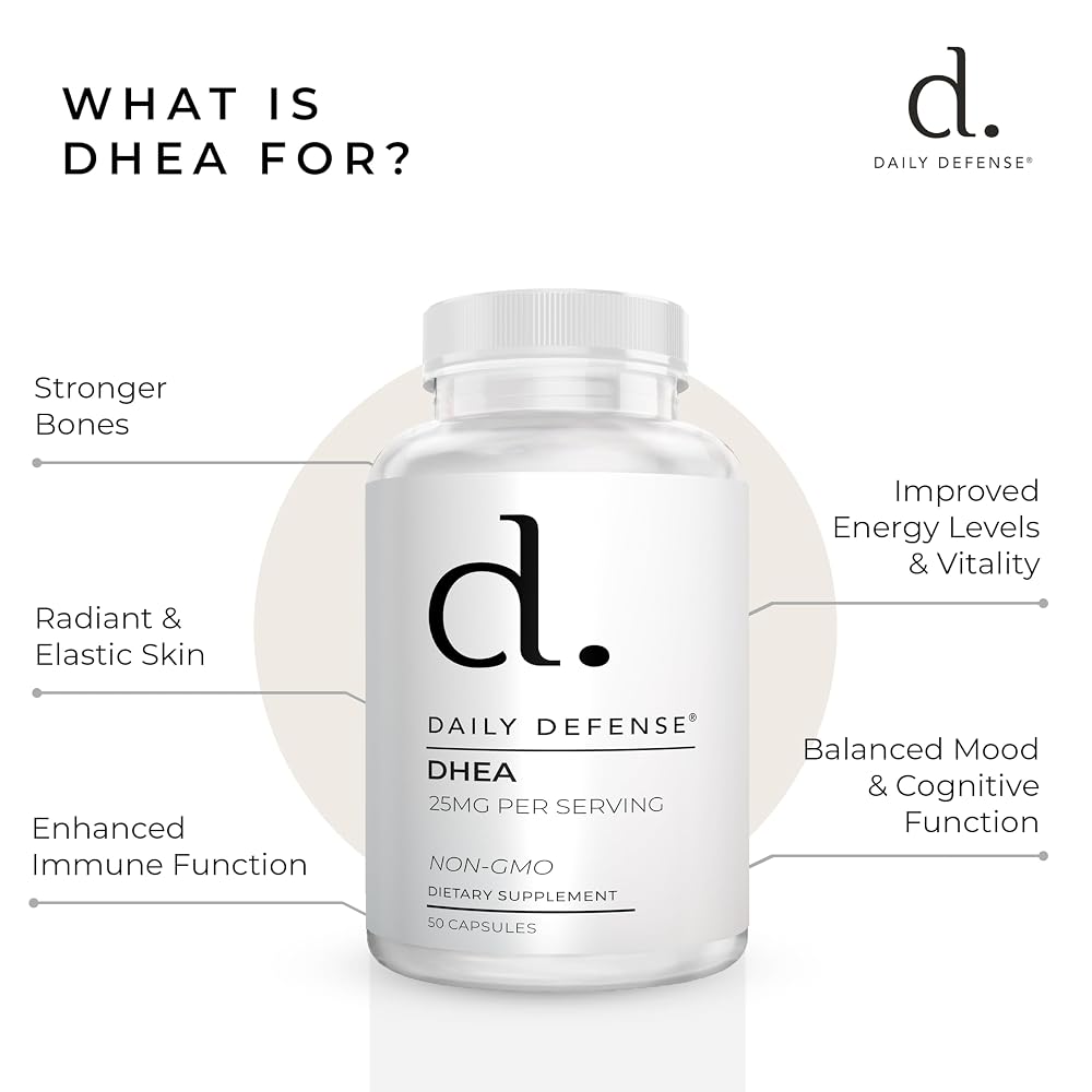Daily Defense Pure DHEA 25mg for Energy & Mood Support - 50 Capsules - image 5