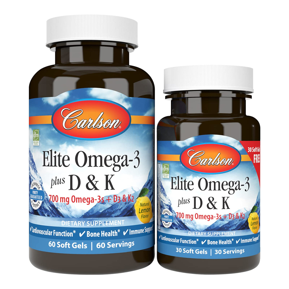 Carlson Elite Omega-3 Plus D3 & K2 (MK-7) - 60 Softgels
