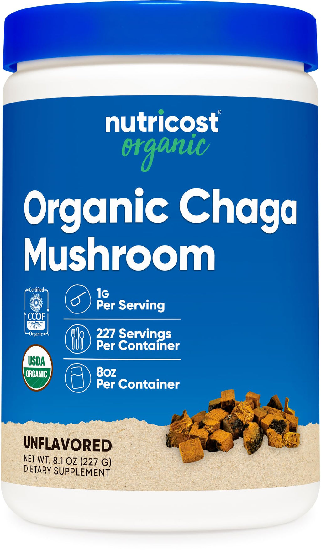 Nutricost 100% Organic Chaga Mushroom Powder - 8 oz