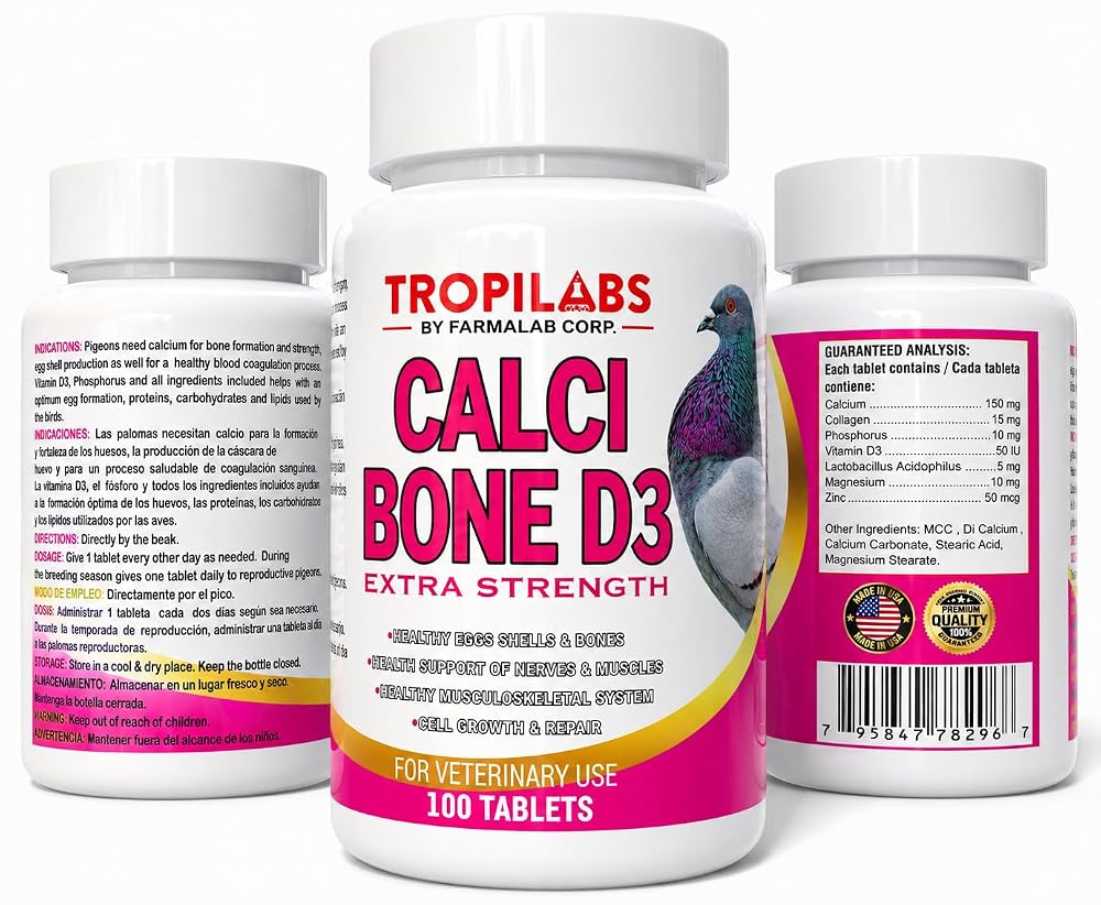 Farmalab Calcium Bone D3 Extra Strength Supplement for Pigeons - 100 Tablets - image 3
