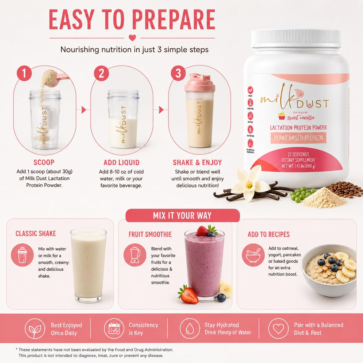 Milk Dust Lactation Protein Powder Vegan Vanilla - 23.02 oz - image 6