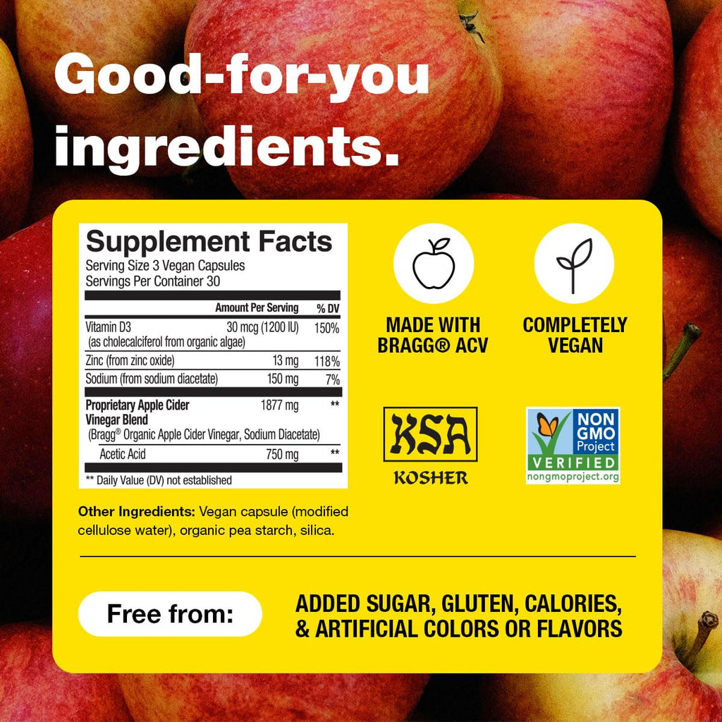 Bragg Organic Apple Cider Vinegar Capsules with Vitamin D and Zinc