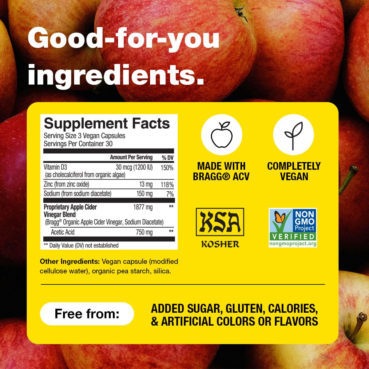 Bragg Organic Apple Cider Vinegar Capsules with Vitamin D and Zinc