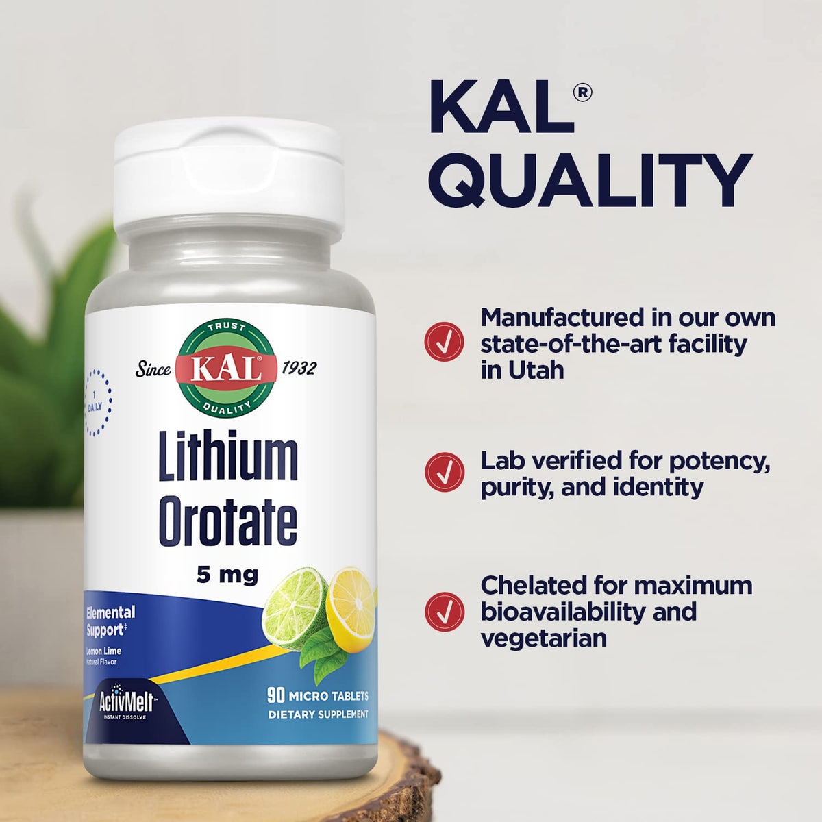 KAL Lithium Orotate ActivMelt 5mg Mood Support - 90 Tablets - image 5