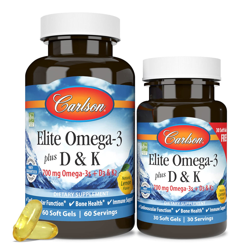 Carlson Elite Omega-3 Plus D3 & K2 (MK-7) - 60 Softgels - image 5