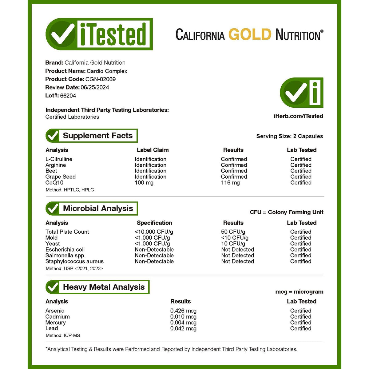 California Gold Nutrition Cardio Complex with CoQ10 - 180 Vegetarian Capsules - image 4