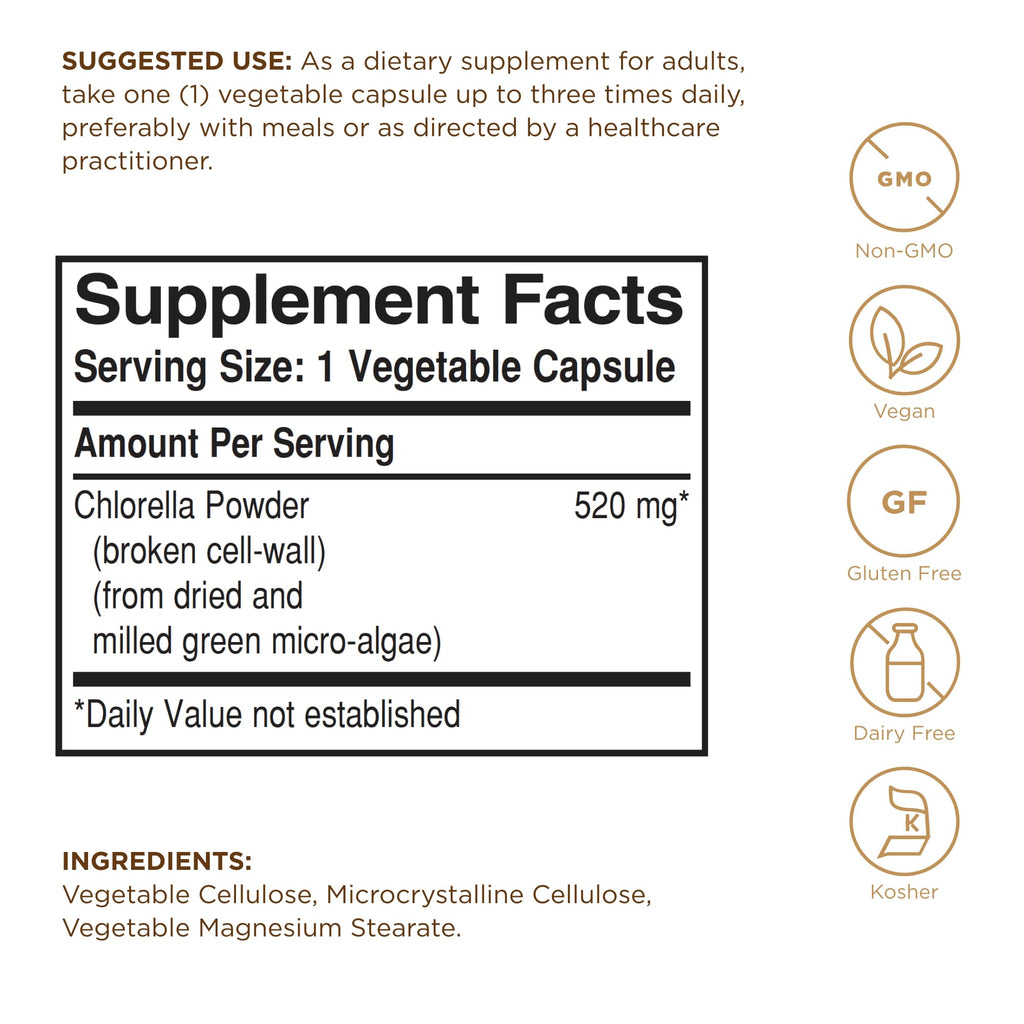 Solgar Chlorella Broken Cell-Wall - 100 Vegetable Capsules - image 2