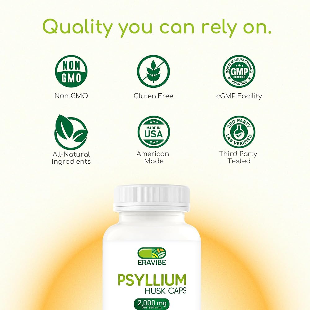 ERAVIBE Psyllium Husk Capsules with Probiotics Fiber Supplement - 200 Count - image 5