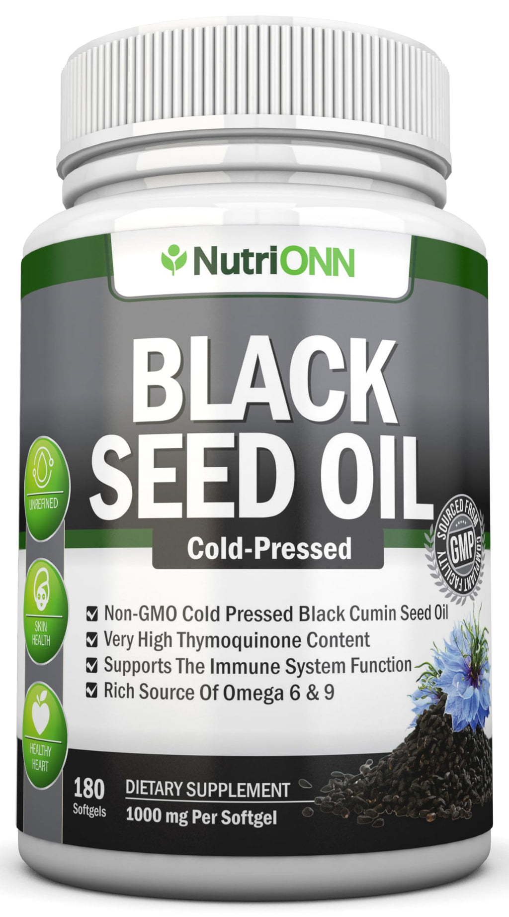 NutriONN Black Seed Oil 1000 mg Immune Support - 180 Softgels