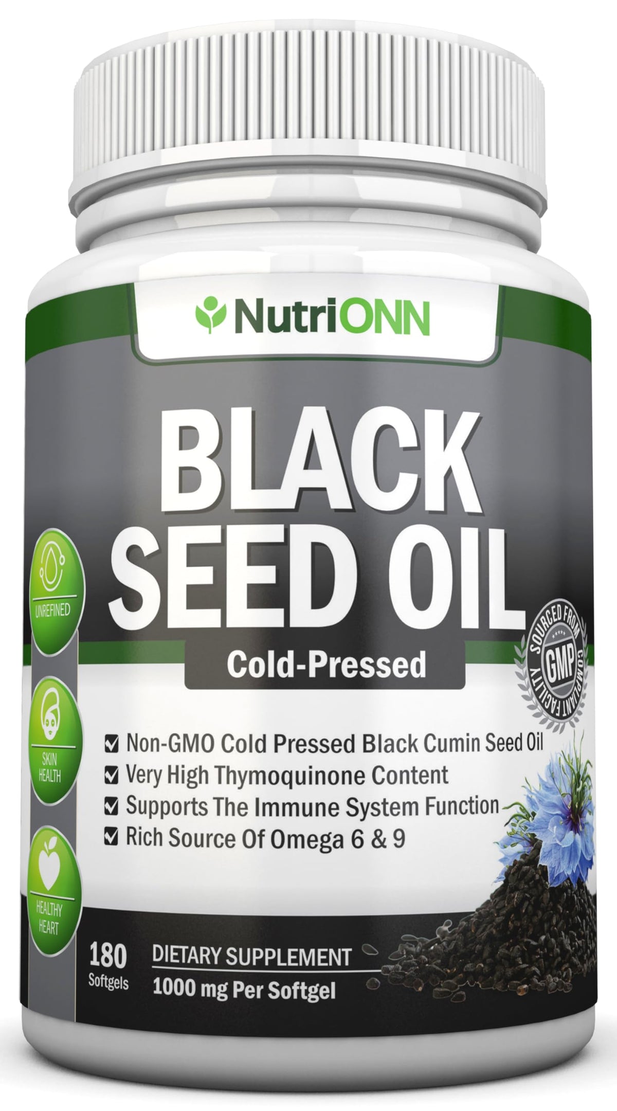 NutriONN Black Seed Oil 1000 mg Immune Support - 180 Softgels