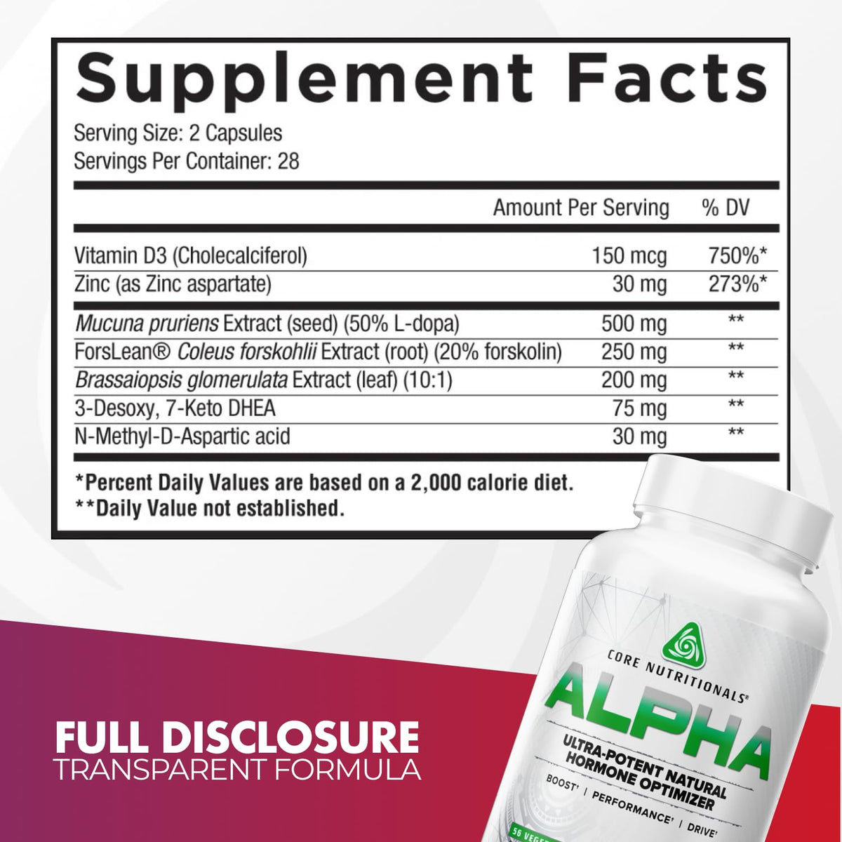 Core Nutritionals Alpha Hormone Optimizer Men's Health - 56 Vegetarian Capsules - image 2