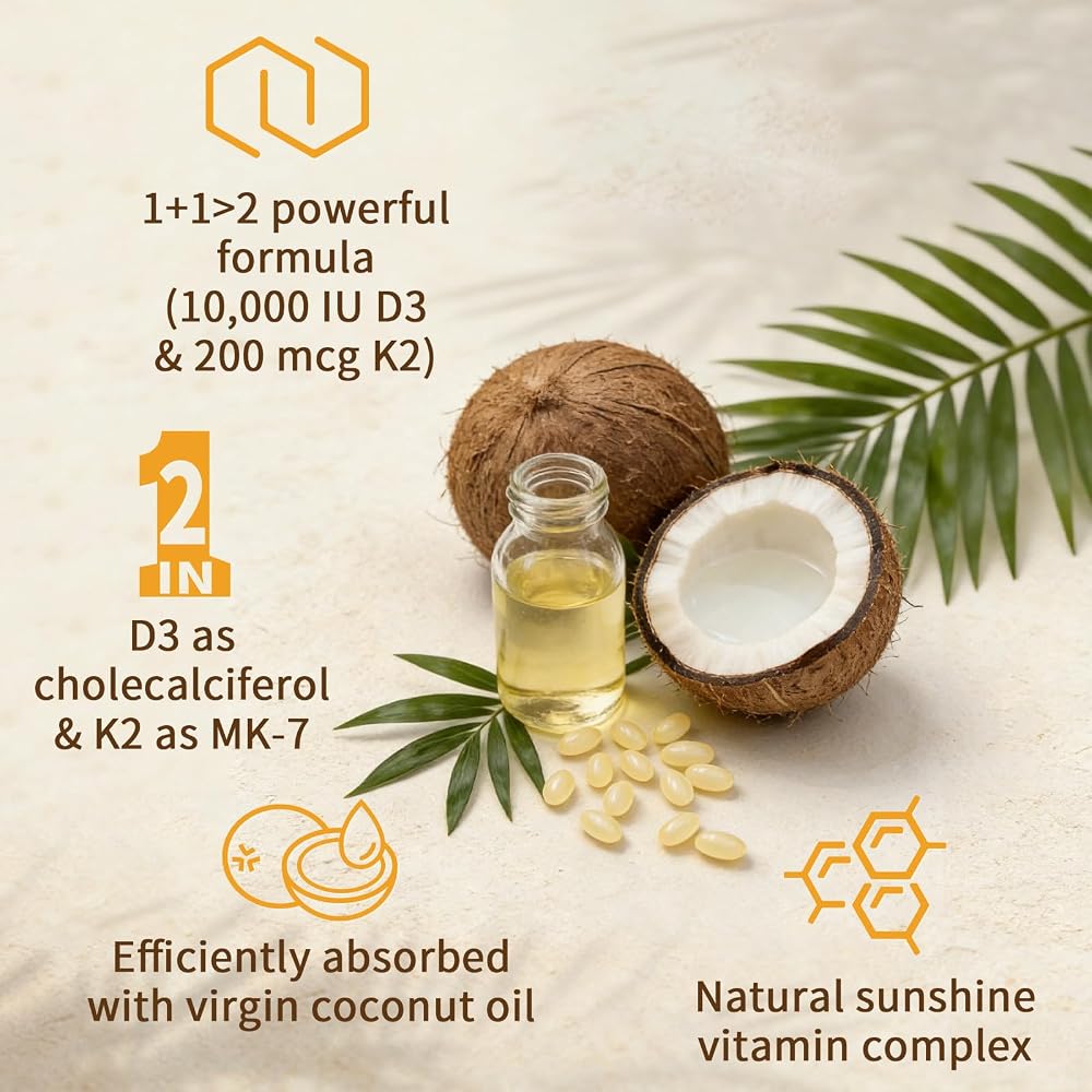 LETSCOL 2-in-1 Vitamin D3 K2 Supplement Softgel