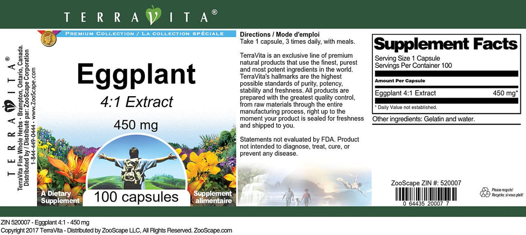 Terravita Eggplant 4:1-450 mg (100 Capsules, ZIN: 520007)