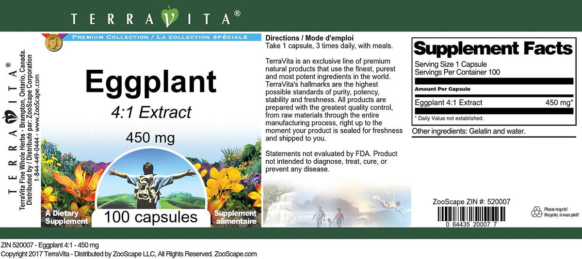 Terravita Eggplant 4:1-450 mg (100 Capsules, ZIN: 520007)