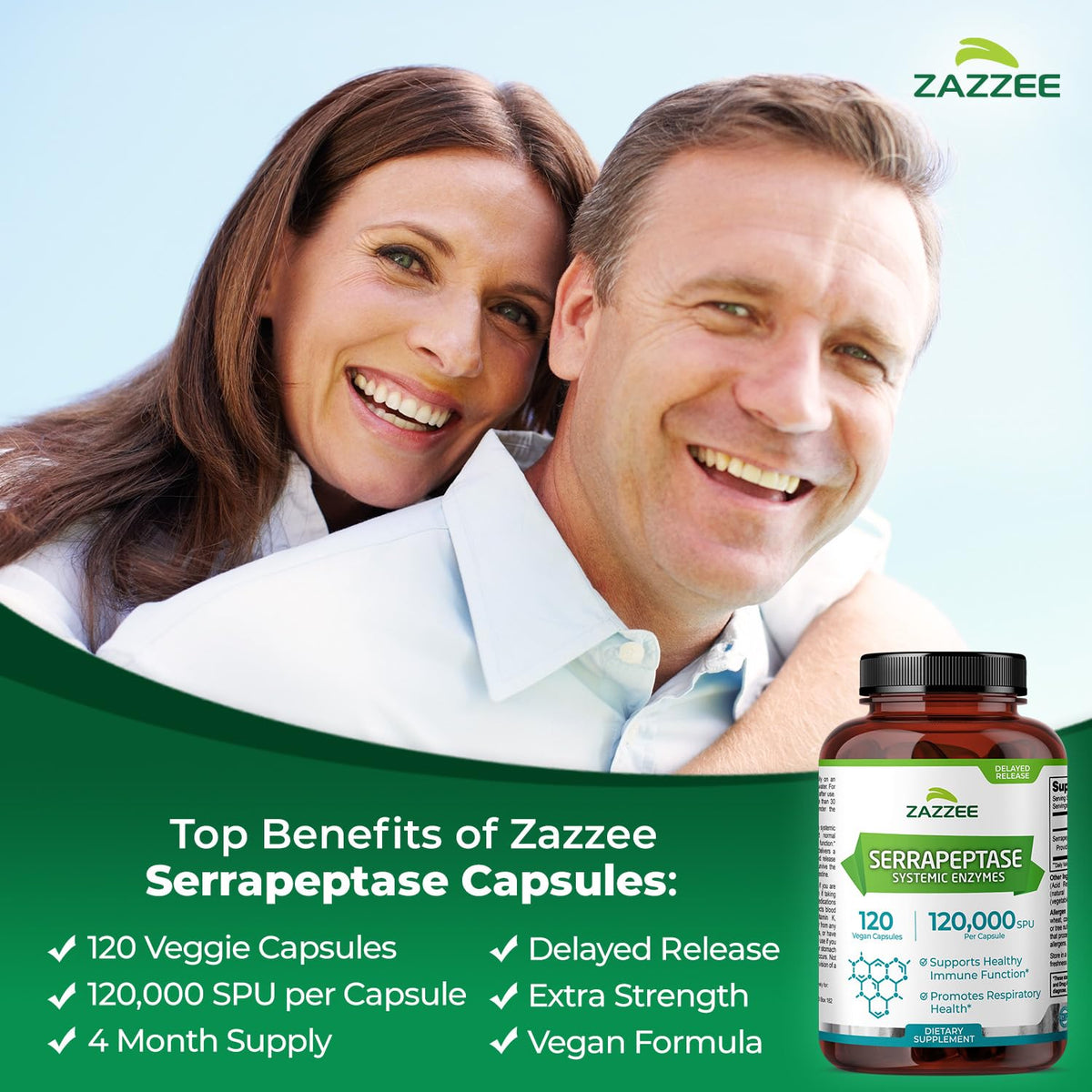 Zazzee Delayed Release Serrapeptase 120,000 SPU - 120 Capsules - image 3