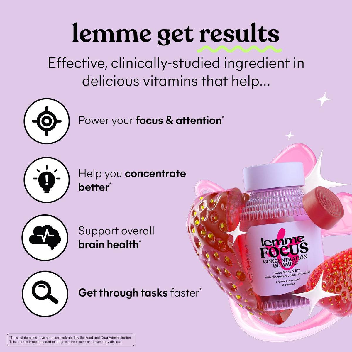 Lemme Focus Concentration & Brain Health Gummies - 50 Gummies - image 2