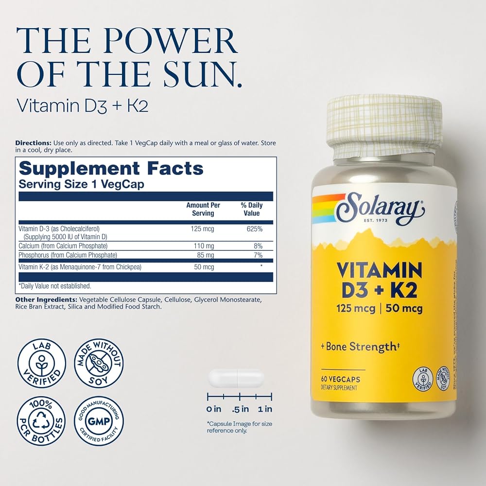 SOLARAY Magnesium Glycinate and Vitamin D3 K2 Bundle - 120 Vegetarian Capsules - image 3