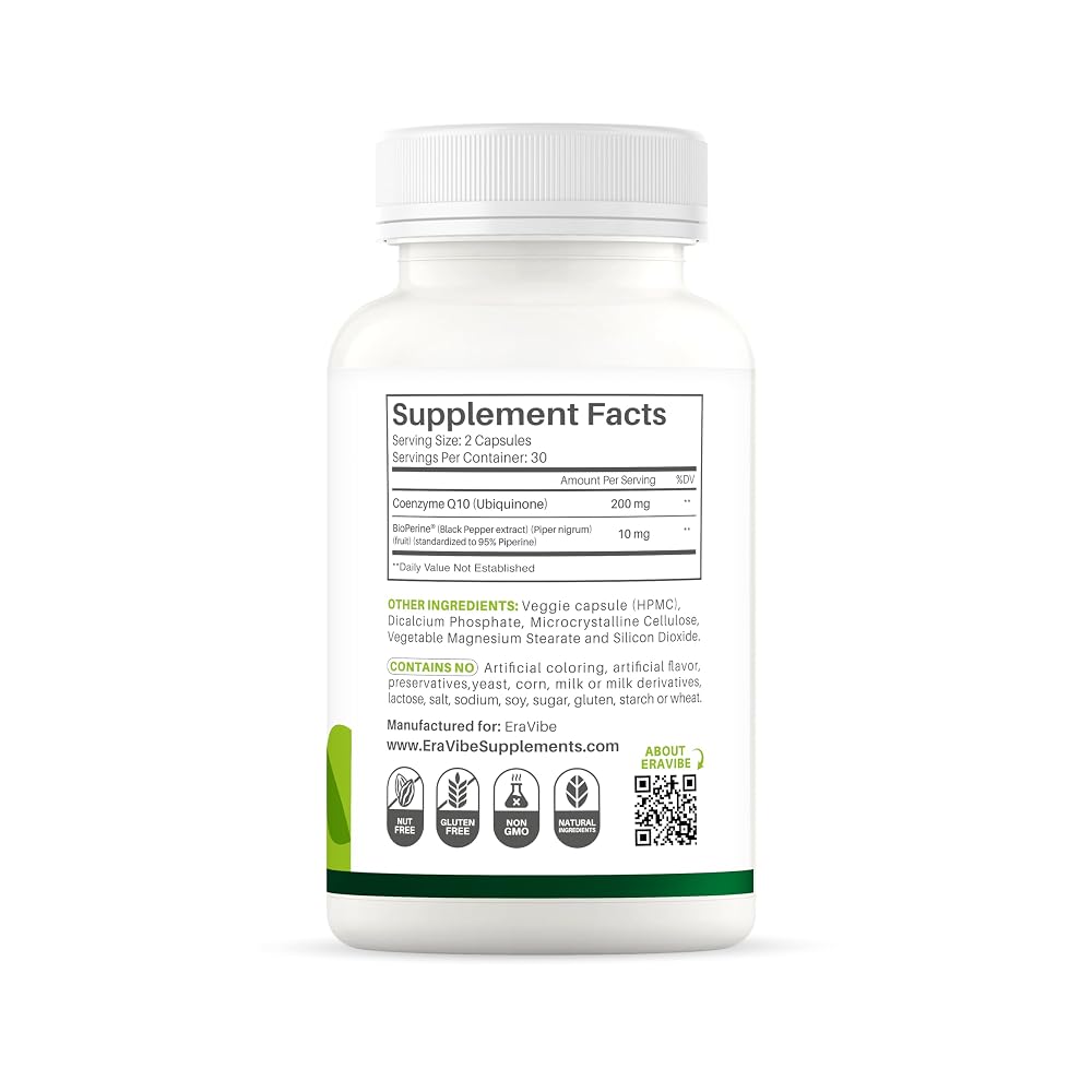 ERAVIBE Pure CoQ10 Energy Support 200 mg - 60 Veggie Capsules - image 2