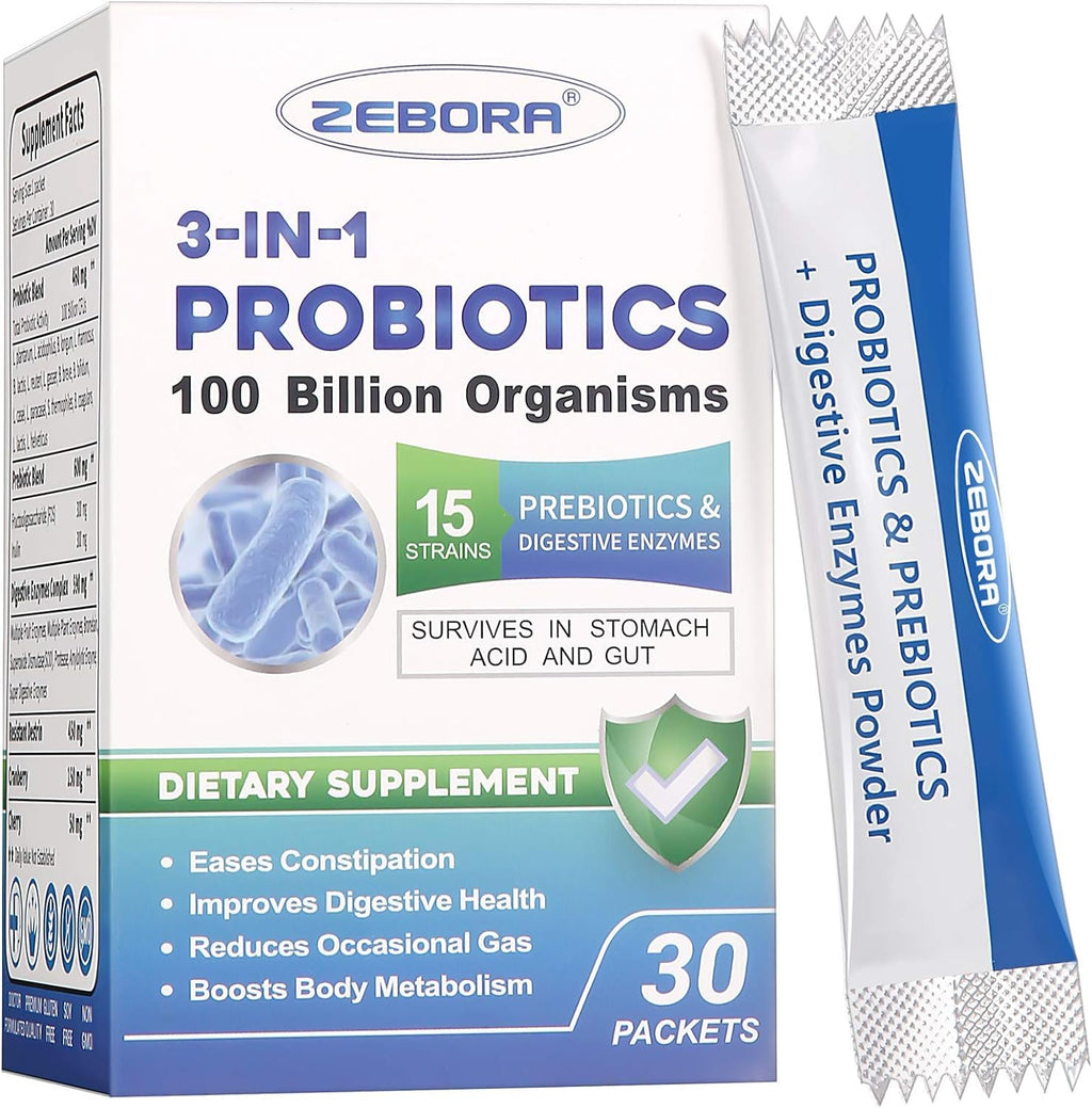 ZEBORA Probiotic Powder for Women & Men, 100 Billion CFU - 30 Packets