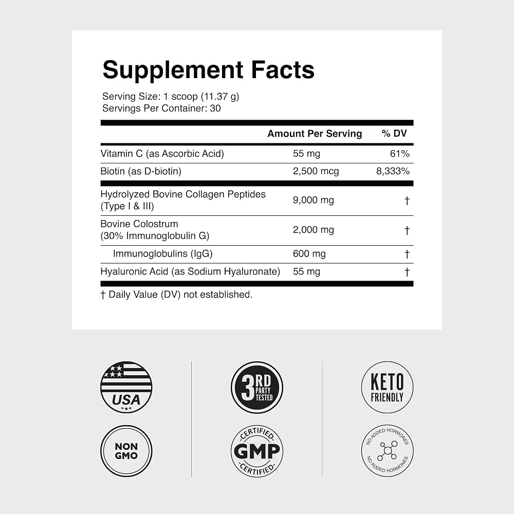 Simply Basically Bovine Colostrum & Collagen Peptides Powder - 30 Servings - image 9