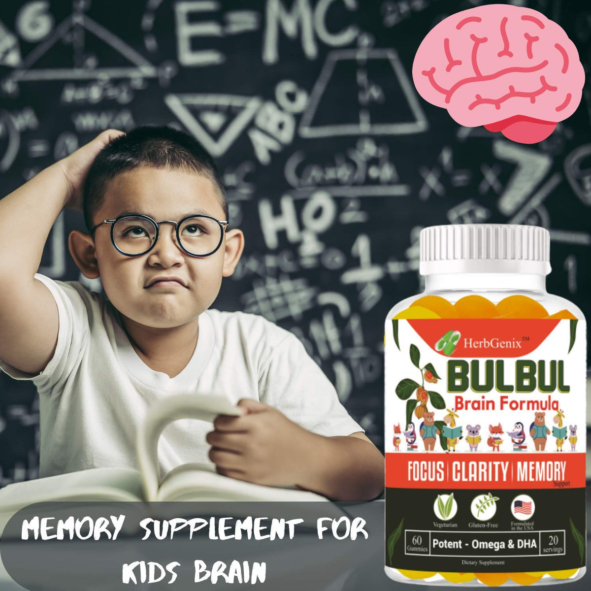 HerbGenix Kids Brain Booster Omega 3 6 9 DHA Gummies - 60 Gummies - image 3