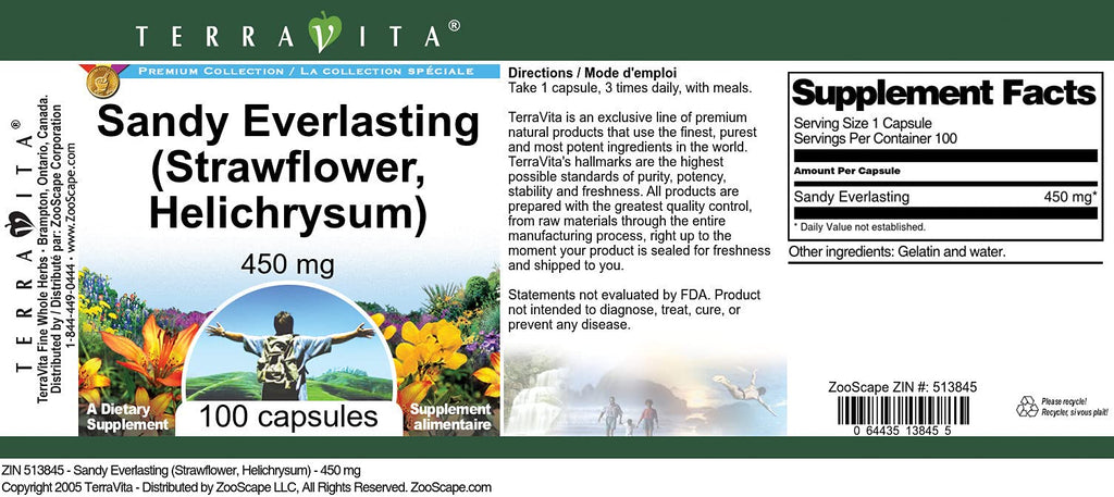 Terravita Sandy Everlasting Strawflower Helichrysum 450 mg - 100 Capsules - image 3