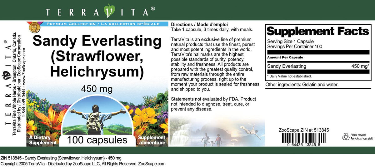 Terravita Sandy Everlasting Strawflower Helichrysum 450 mg - 100 Capsules - image 3
