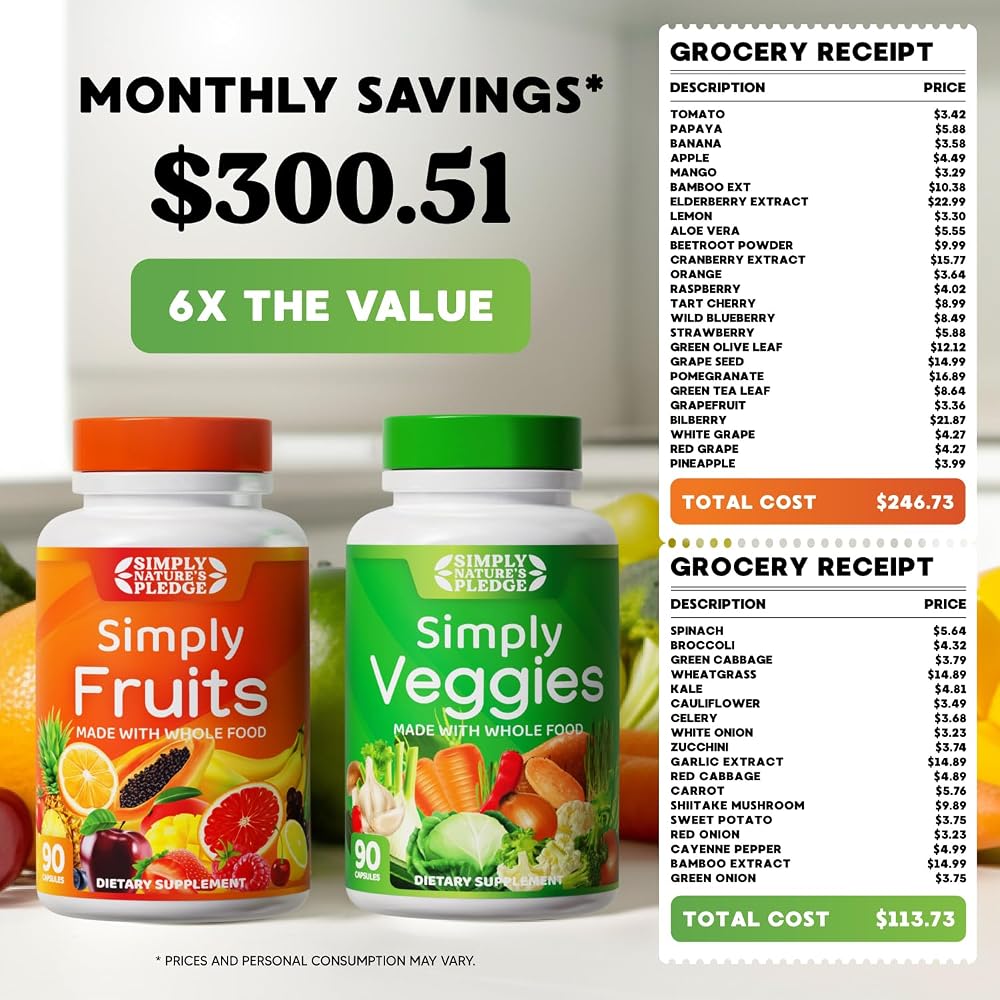 Simply Nature's Pledge Fruits & Vegetables Supplement - 180 Capsules - image 2