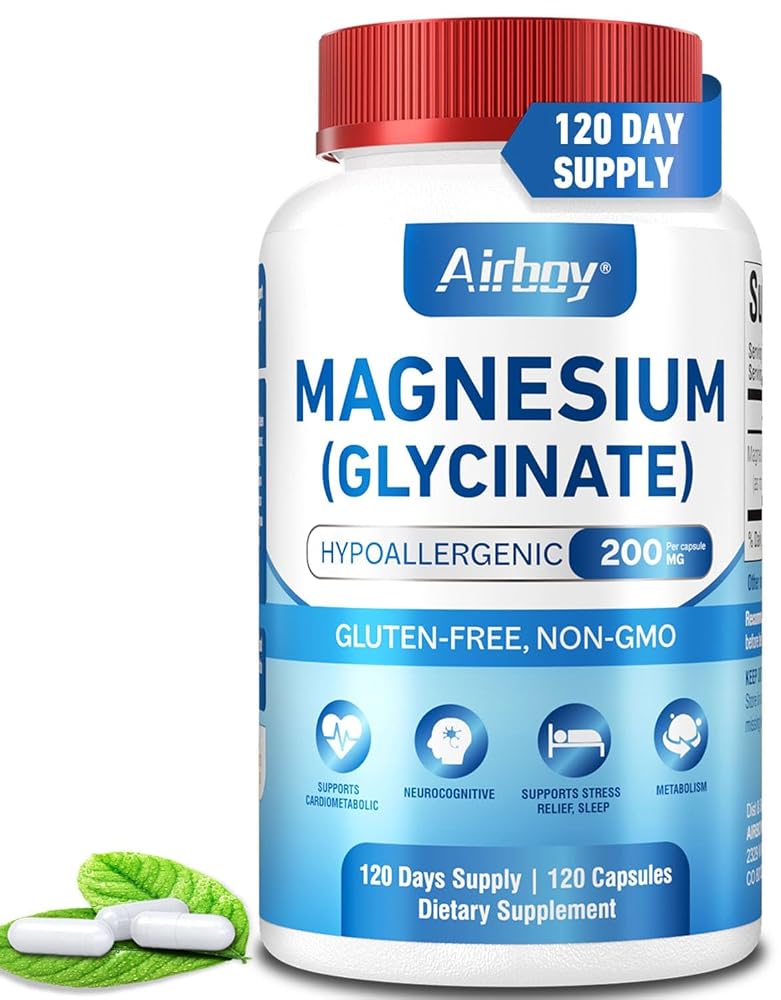 Airboy Magnesium Glycinate 200 mg for Sleep - 120 Capsules