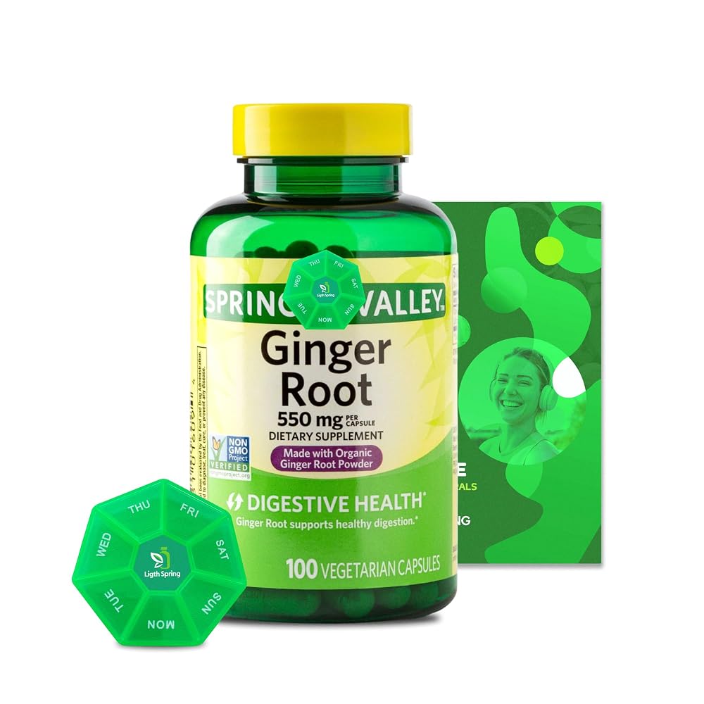 LightSpring Ginger Root 550 mg Digestive Health - 100 Vegetarian Capsules