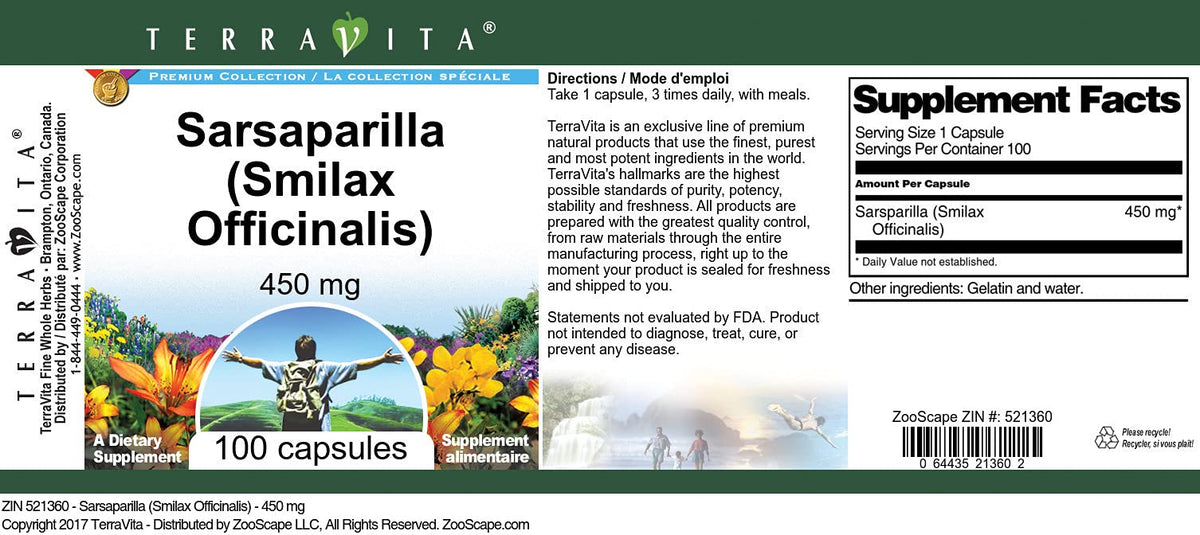 Terravita Sarsaparilla 450 mg - 100 Capsules - image 4