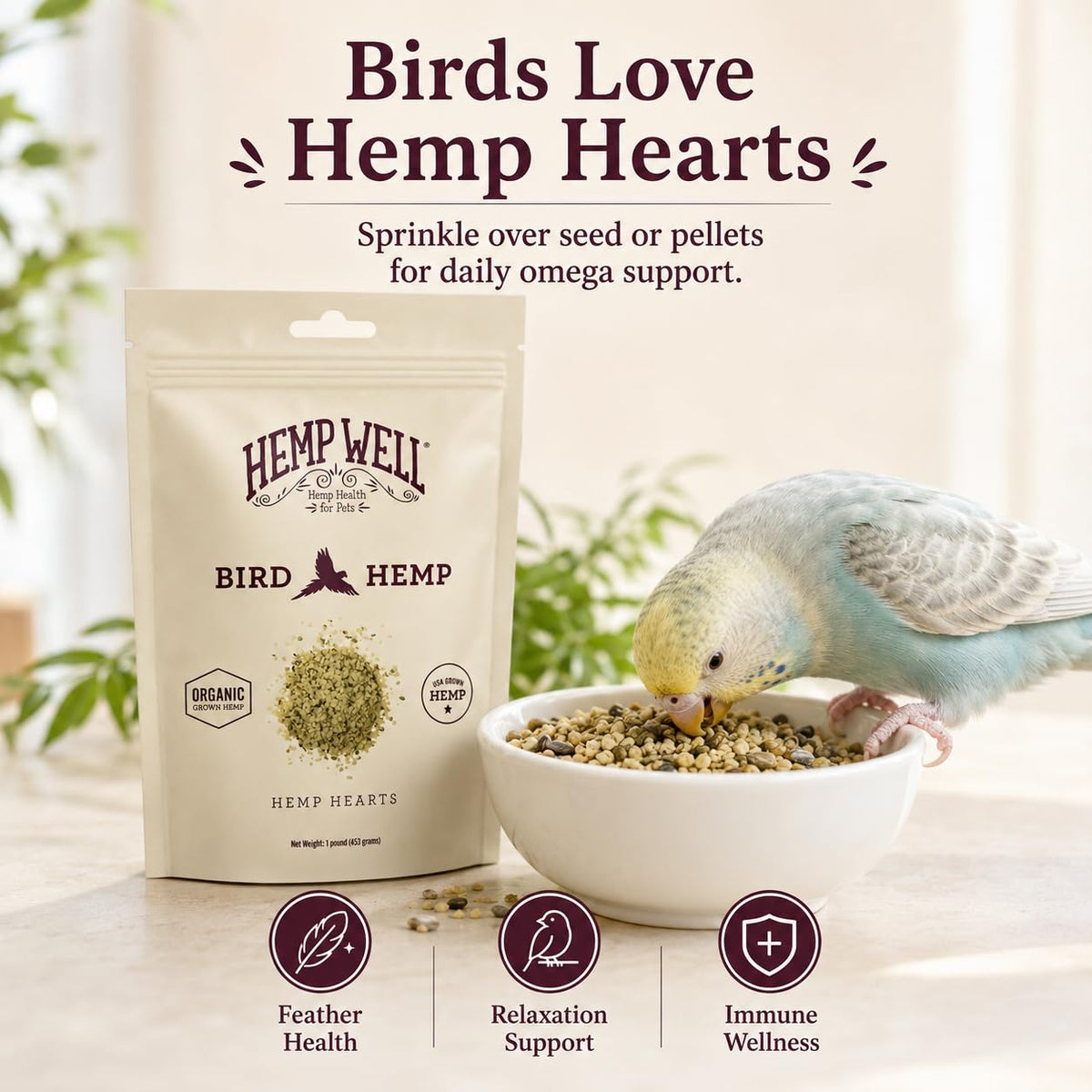 Hemp Well Organic Hemp Hearts for Birds - 1 lb - image 2