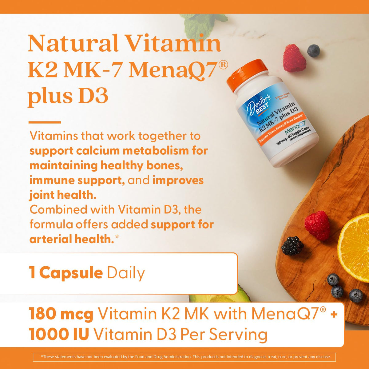 Doctor's BEST Vitamin K2 MK-7 Plus D3 - 60 Vegetarian Capsules - image 5