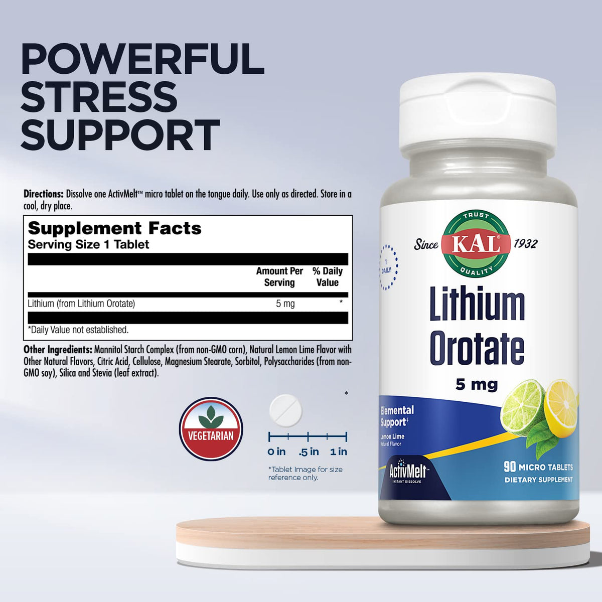 KAL Lithium Orotate ActivMelt 5mg Mood Support - 90 Tablets - image 3