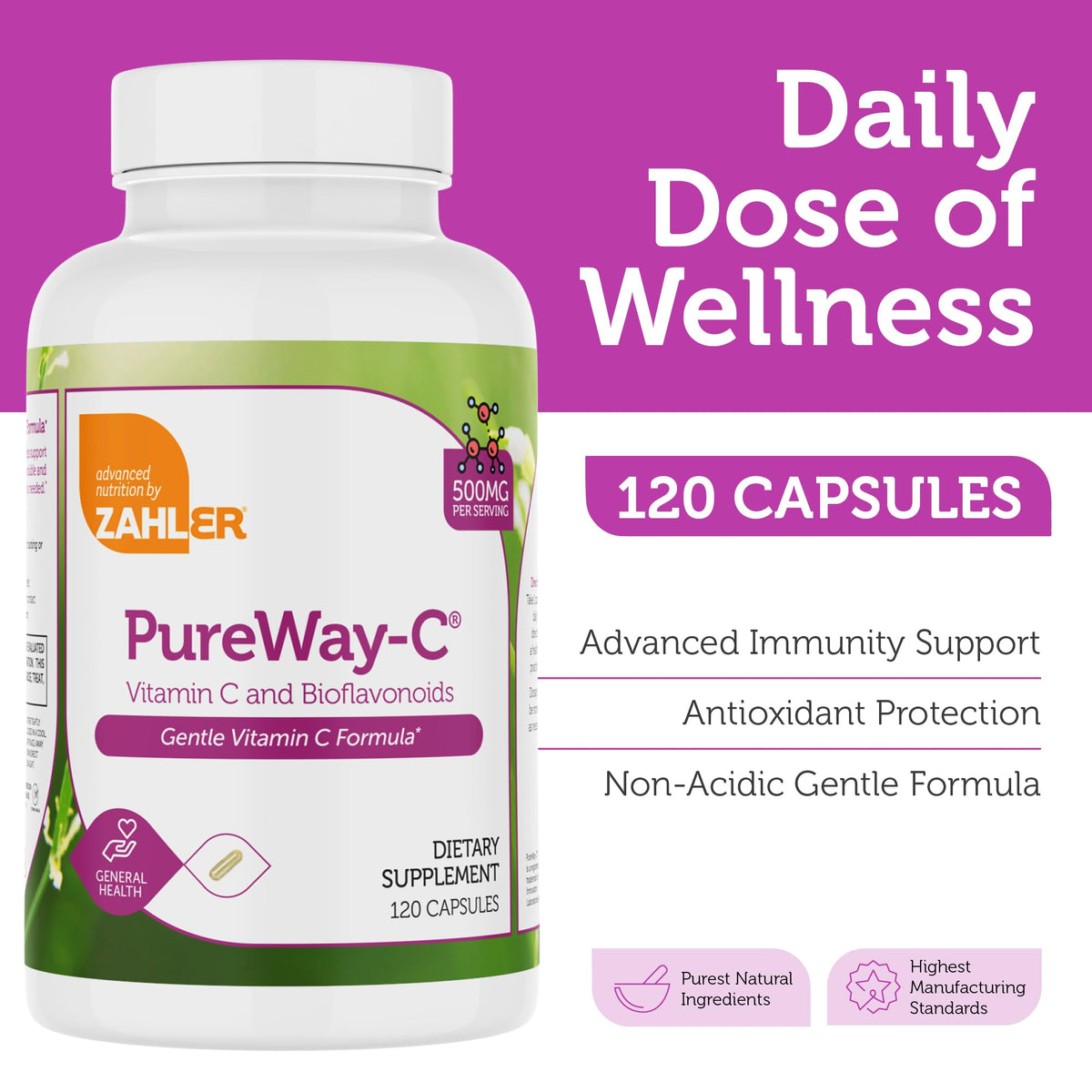 Zahler Vitamin C 500mg with Bioflavonoids - 120 Capsules - image 2