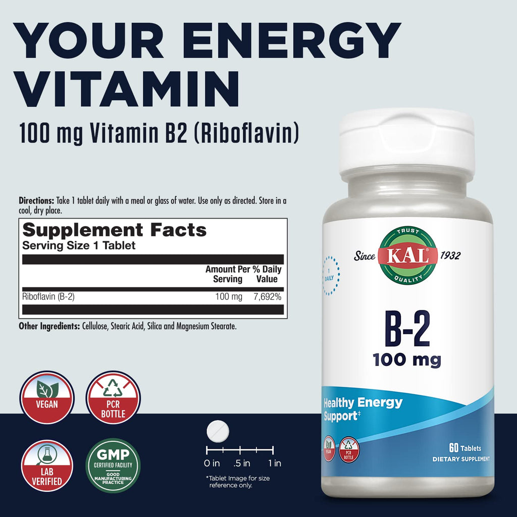 KAL Vitamin B2 100mg Riboflavin Tablets - 60 Count - image 2