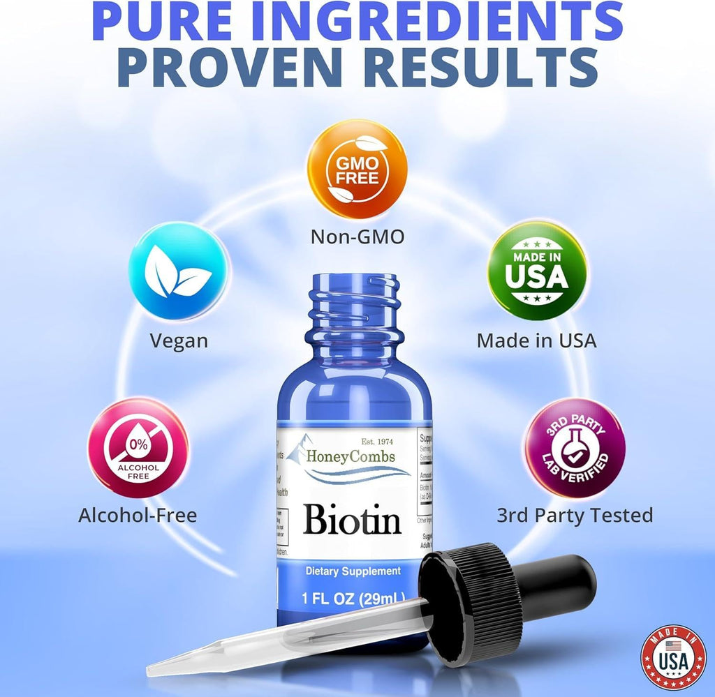 HoneyCombs Biotin B7 Liquid Drops Hair, Skin & Nails Support - 1 oz - image 7