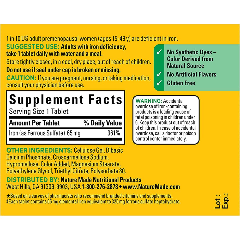 Nature Made Iron 65 mg Tablets for Red Blood Cell Support - 180 Tablets - image 3