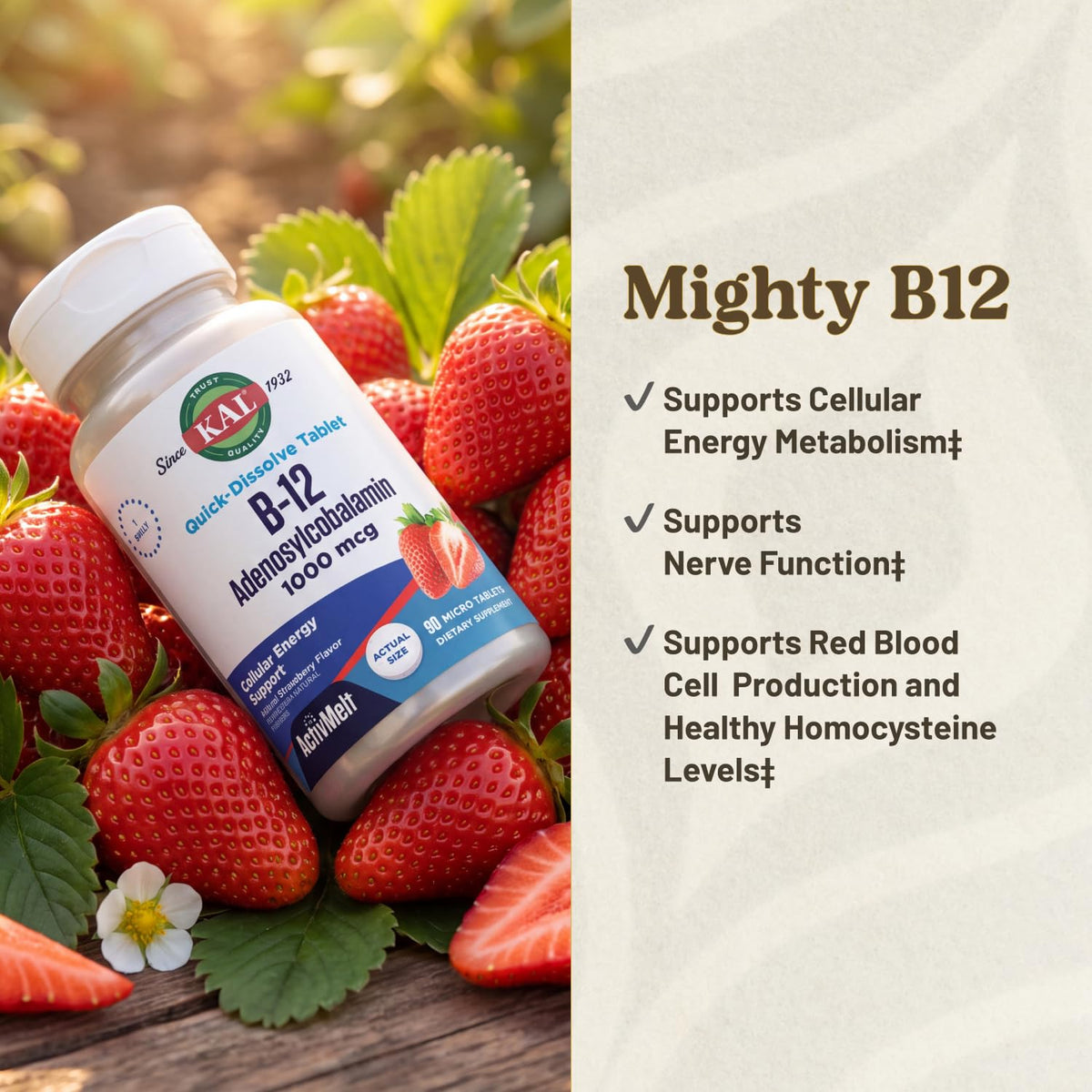 KAL Vitamin B12 1000 mcg Adenosylcobalamin - 90 Tablets - image 3