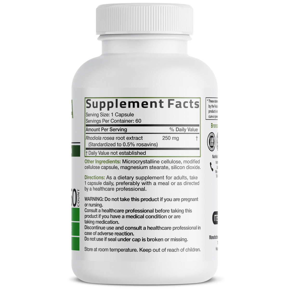 Bronson Rhodiola Rosea Adaptogen for Stress, Mood & Energy - 60 Capsules - image 2