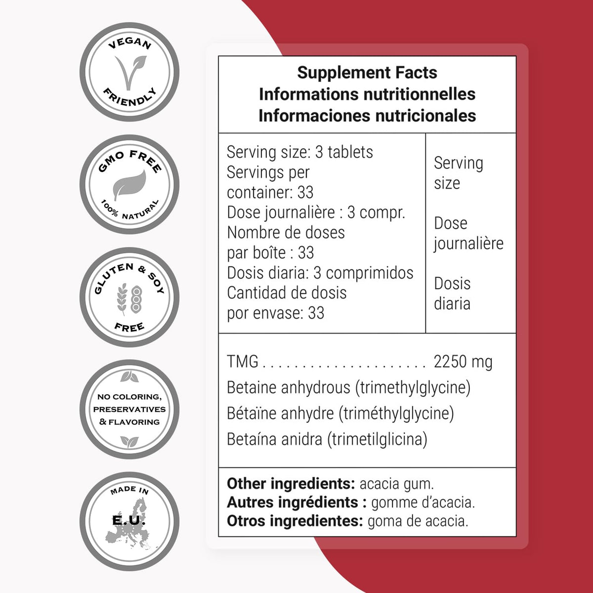 Supersmart TMG 2250mg per Day High Strength - 100 Tablets - image 4