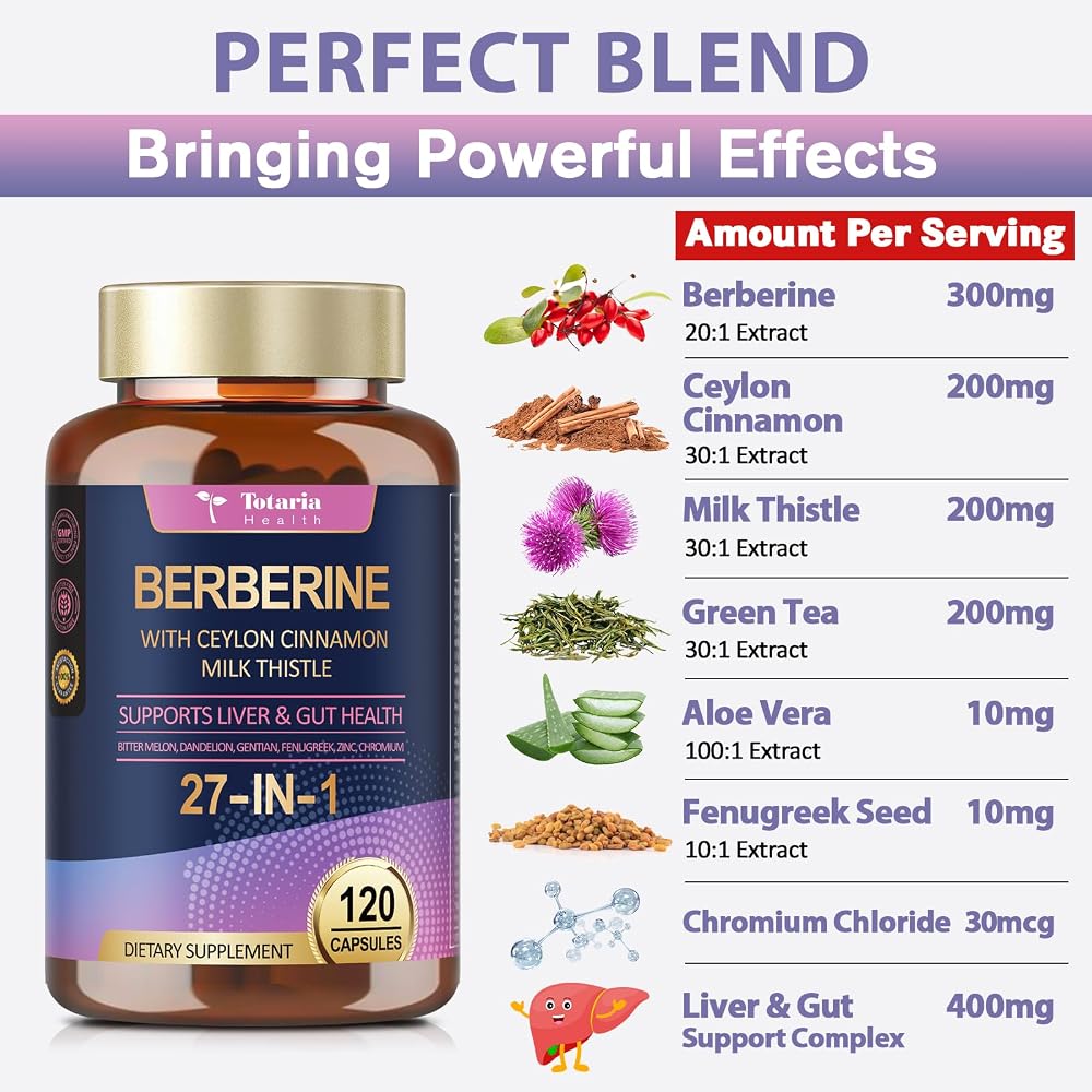 Totaria Berberine Supplement with Ceylon Cinnamon & Milk Thistle - image 2