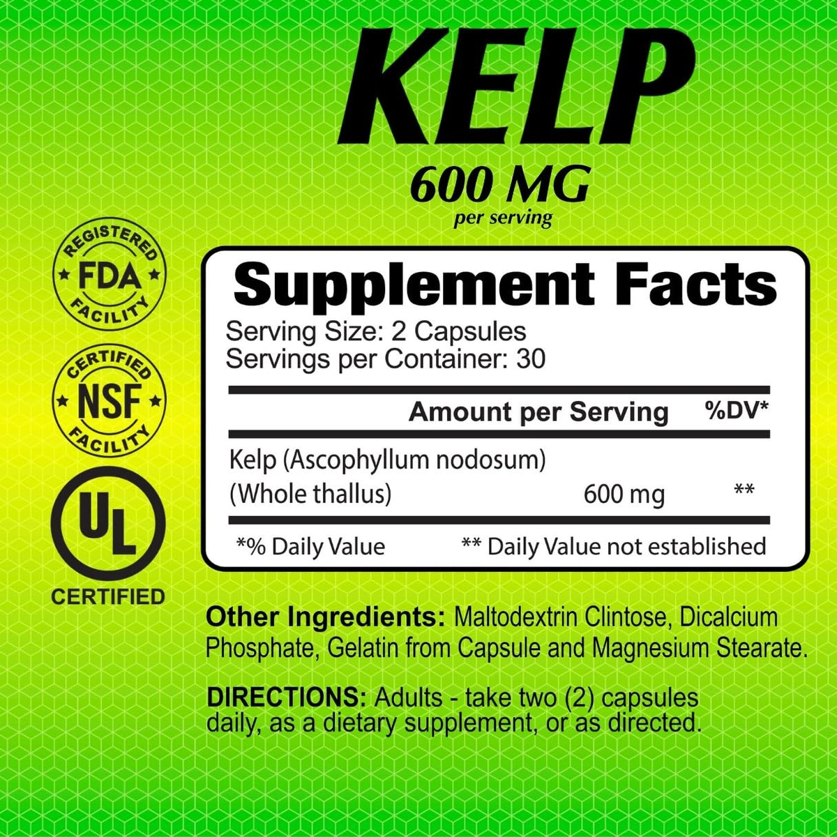 ALFA VITAMINS Kelp Supplement 600mg Thyroid Support - 60 Capsules - image 4