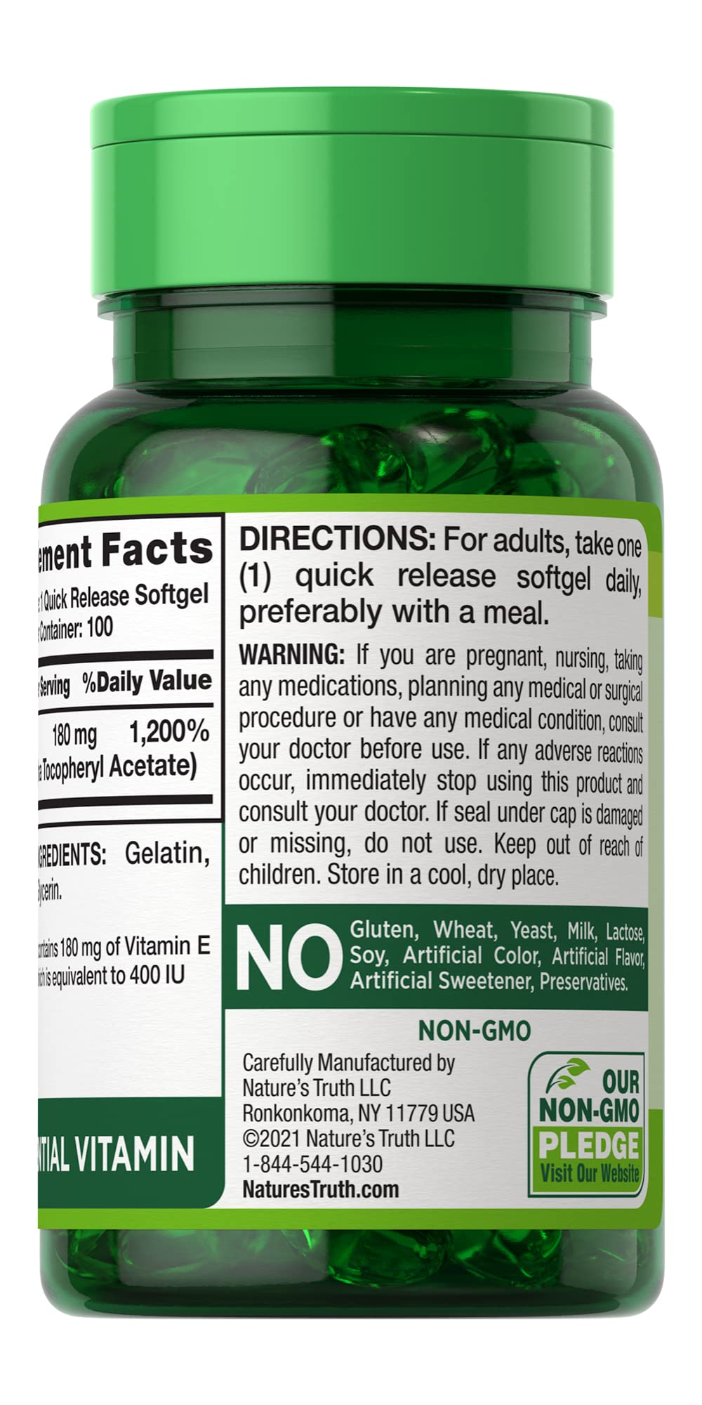 Nature's Truth Vitamin E 400 IU Quick Release Softgels - 200 Count - image 2